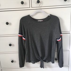Gray Tie-Front Sweater